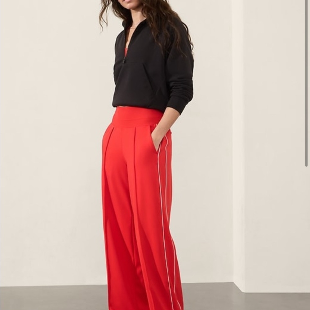 Athleta Venice High Rise Track Wide-Leg Pants - Cardinal/white stripe